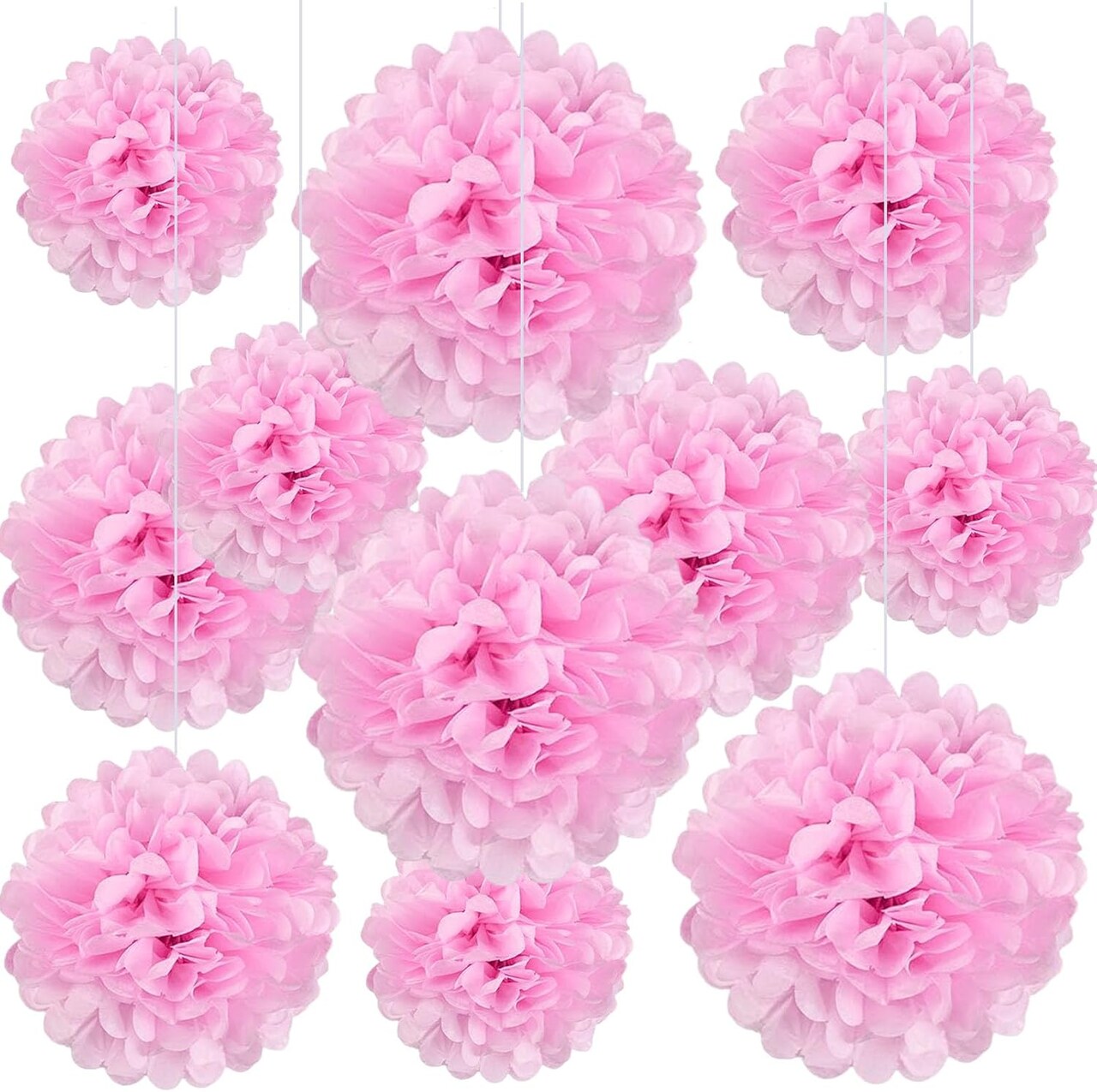 20 PCS Pink Tissue Paper Pom Poms, Tissue Pom Poms Flowers, Sizes of 6", 10", 12", 14" Hanging Paper Flower Ball for Wedding, Birthday, Valentine's Day, Baby Shower Party Decor